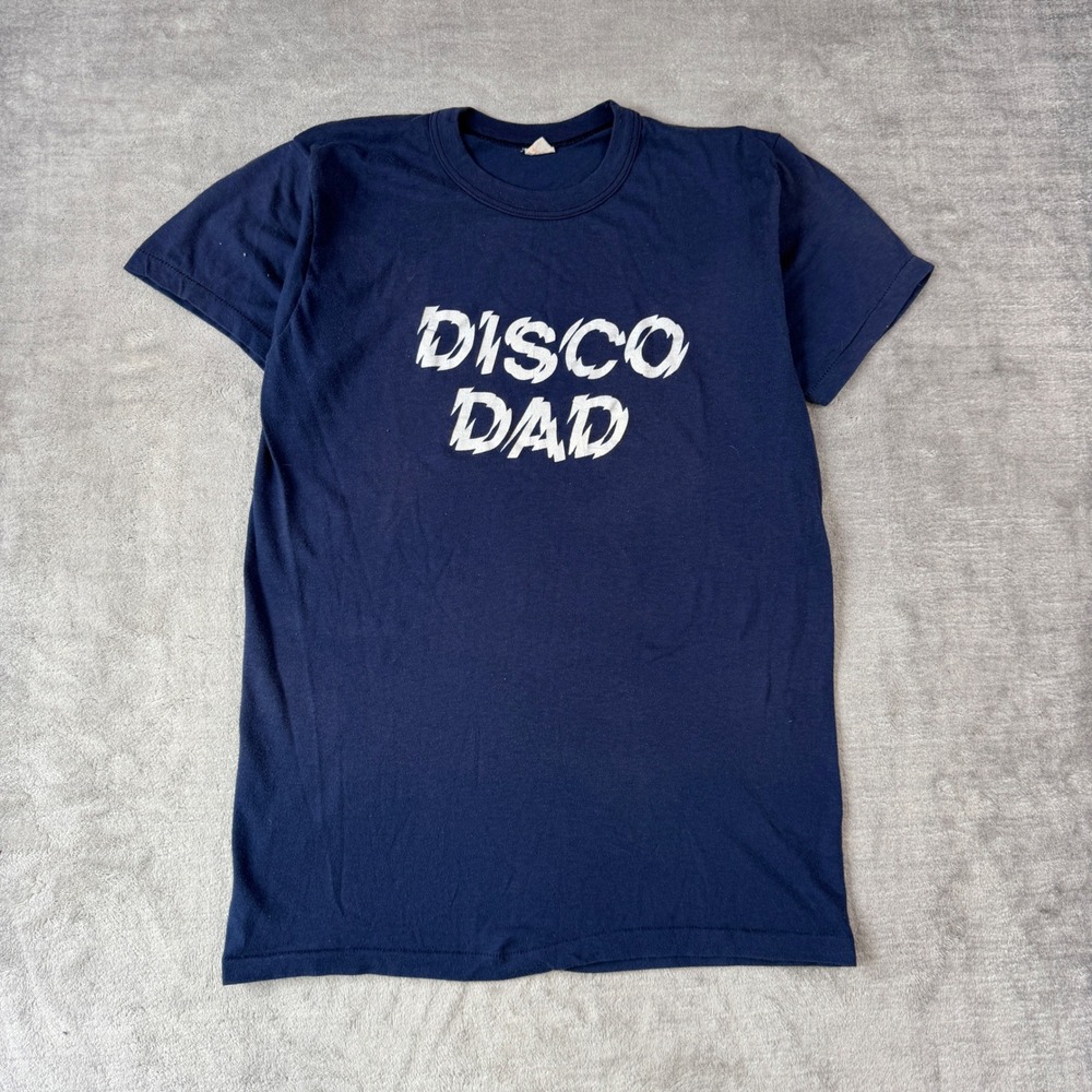 Vintage 1970s Shirt Mens Medium Blue Disco Dad Ringer Thing Fruit of the Loom